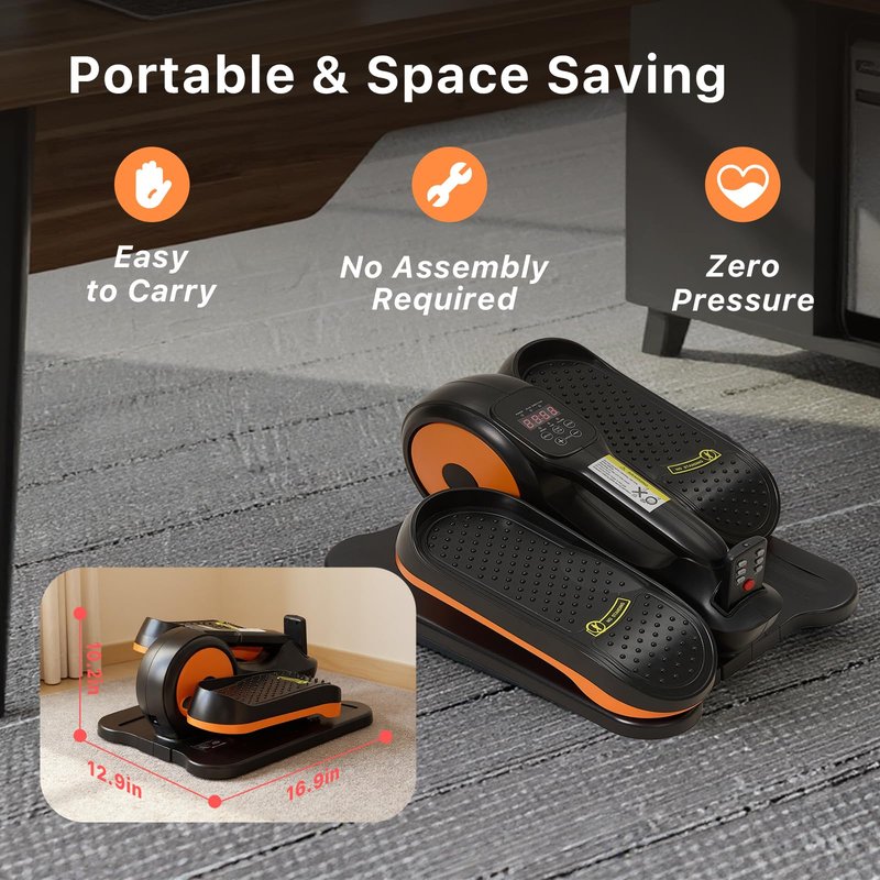 Under Desk Elliptical Machine,Electric Ellipse Leg Exerciser as See on TV with Remote Control,12 Level Speeds Seated Pedal Exerciser for Seniors Adults, Manual & Auto Mode(Orange)