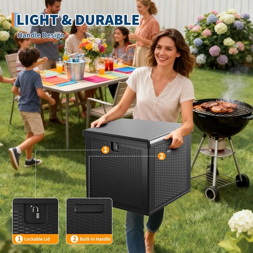 Garvee Outdoor Storage Box - 80 Gallon Waterproof Resin Deck Bin | Lockable & UV Resistant for Patio, Garden, Cushions, Tools - Black