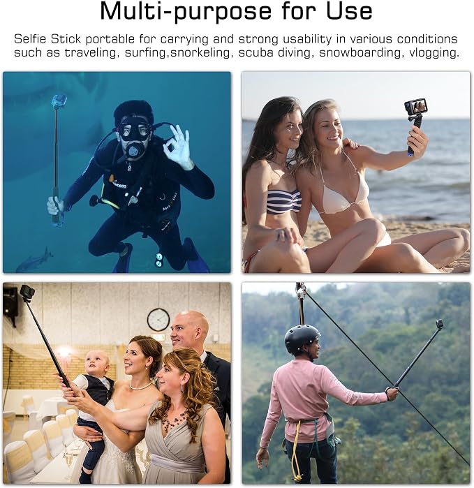 GEPULY 7''-23''Waterproof Pole Selfie Stick Pocket Size Underwater Handle Grip