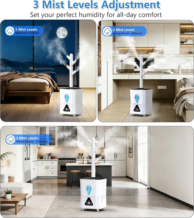 Humidifier Large Room,13L/3.43Gal 1400 sq.ft, Cool Mist Humidifiers for Bedroom with 1350mL/H Spray Output for Home, Office, Plants, Warehouse, House