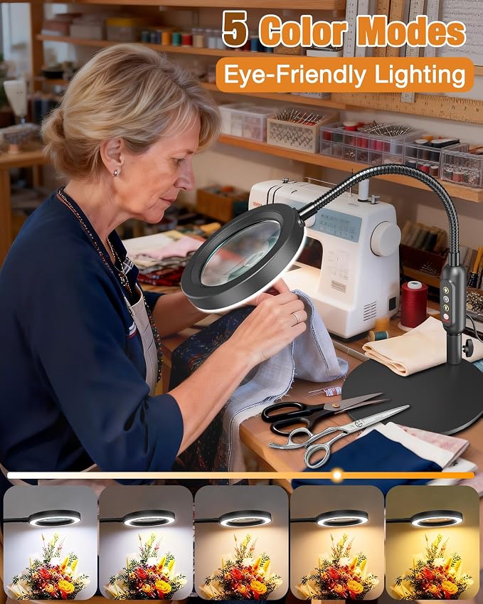 30X 10X Magnifying Glass with Light and Stand, 5 Color Modes Stepless Dimmable