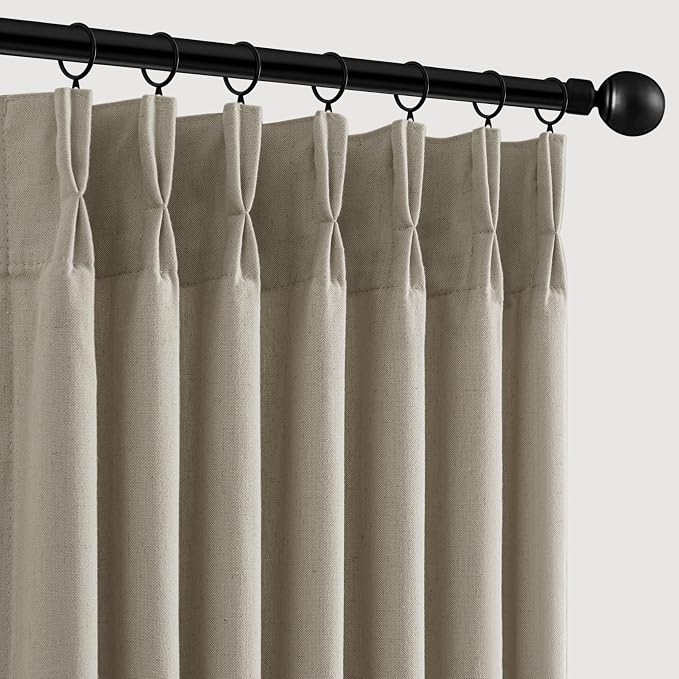 Memory Trained Pinch Pleated Curtains 108 Inches Long, Viral Linen Pinch Pleat