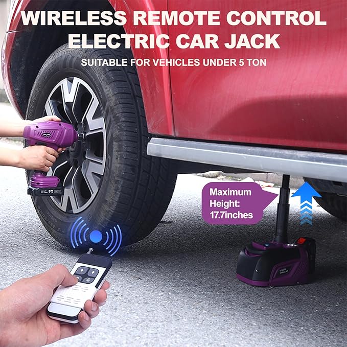 ROGTZ Cordless Electric Hydraulic Car Jack Kit with Impact Wrench, Remote Control 5 Ton 12V for SUV Sedans Tire Change with LED Light