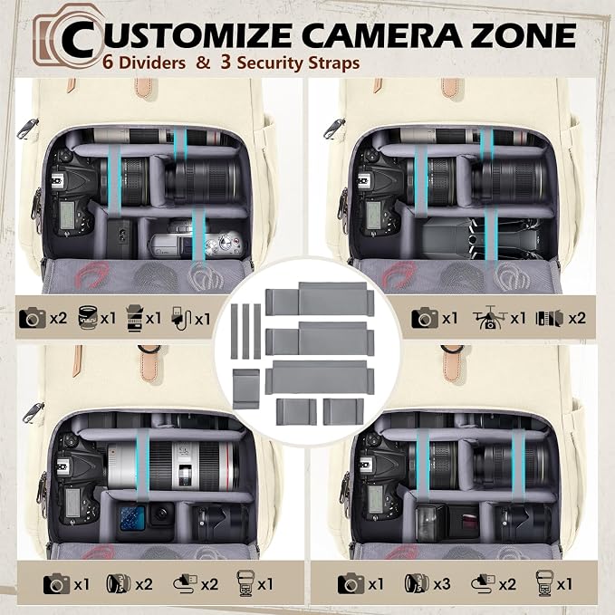 RAINSMORE Camera Bag Backpack for DSLR/SLR Mirrorless 15.6 Inch Laptop Camera