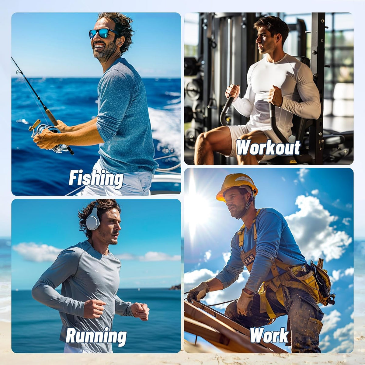 Skiennix Men's Long Sleeve Shirts - Quick Dry UV Protection T-Shirts for Fishing & Gym | 3 Pack