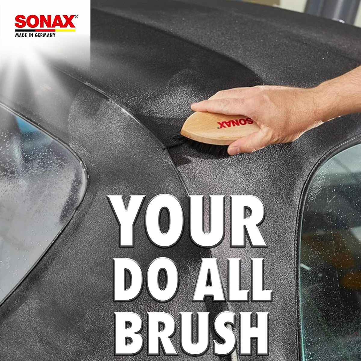 SONAX Textile & Leather Brush | Professional Interior Cleaning Brush for Fabric Upholstery Alcantara & Leather Surfaces | Durable, Ergonomic Car Detailing Tool | 416741