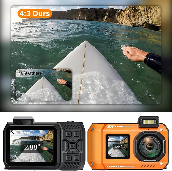 8K Underwater Camera, WiFi 33FT 70MP Waterproof Camera