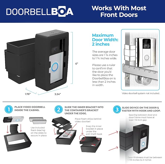 Anti-Theft Video Doorbell Door Mount, No Tools or Installation, Mounts Securely