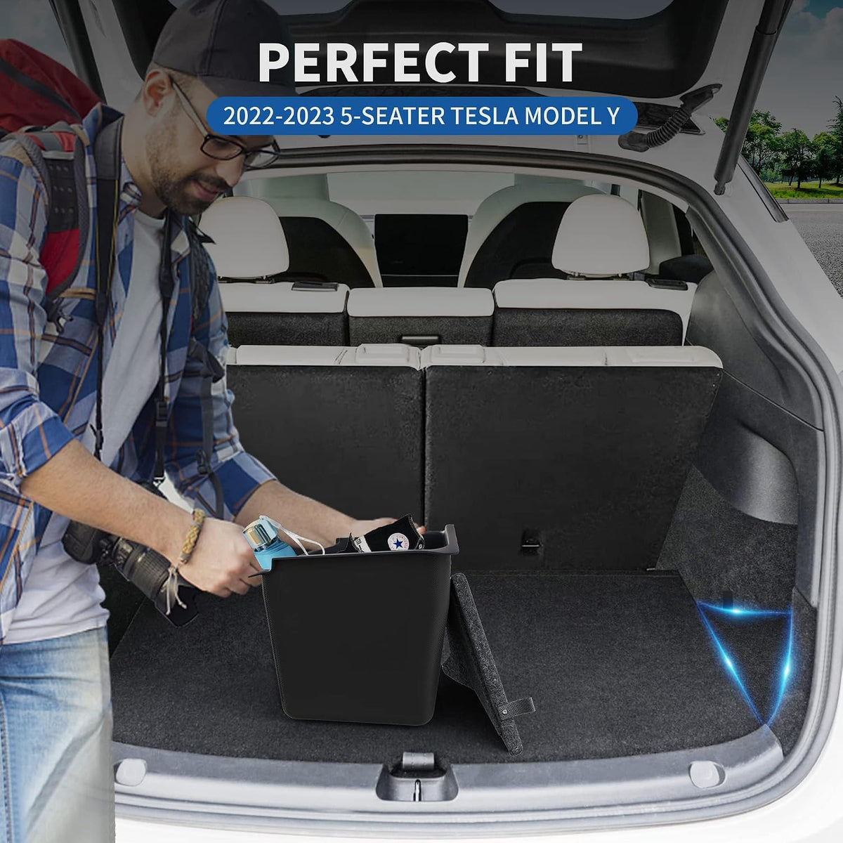 oEdRo 2022 2023 Tesla Model Y Trunk Storage Bins for 5-Seater, Rear Trunk Organizer Side Storage Boxs with Lids, ABS Waterproof Odorless Protector Packets Accessories