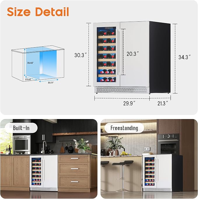 Albott 30 Inch Wine and Beverage Refrigerator, Dual Zone Wine Cooler | 37–64℉ Digital Temperature Control, Built-in or Freestanding Design, Holds 33 Bottles & 100 Cans Beer, Soda, Champagne