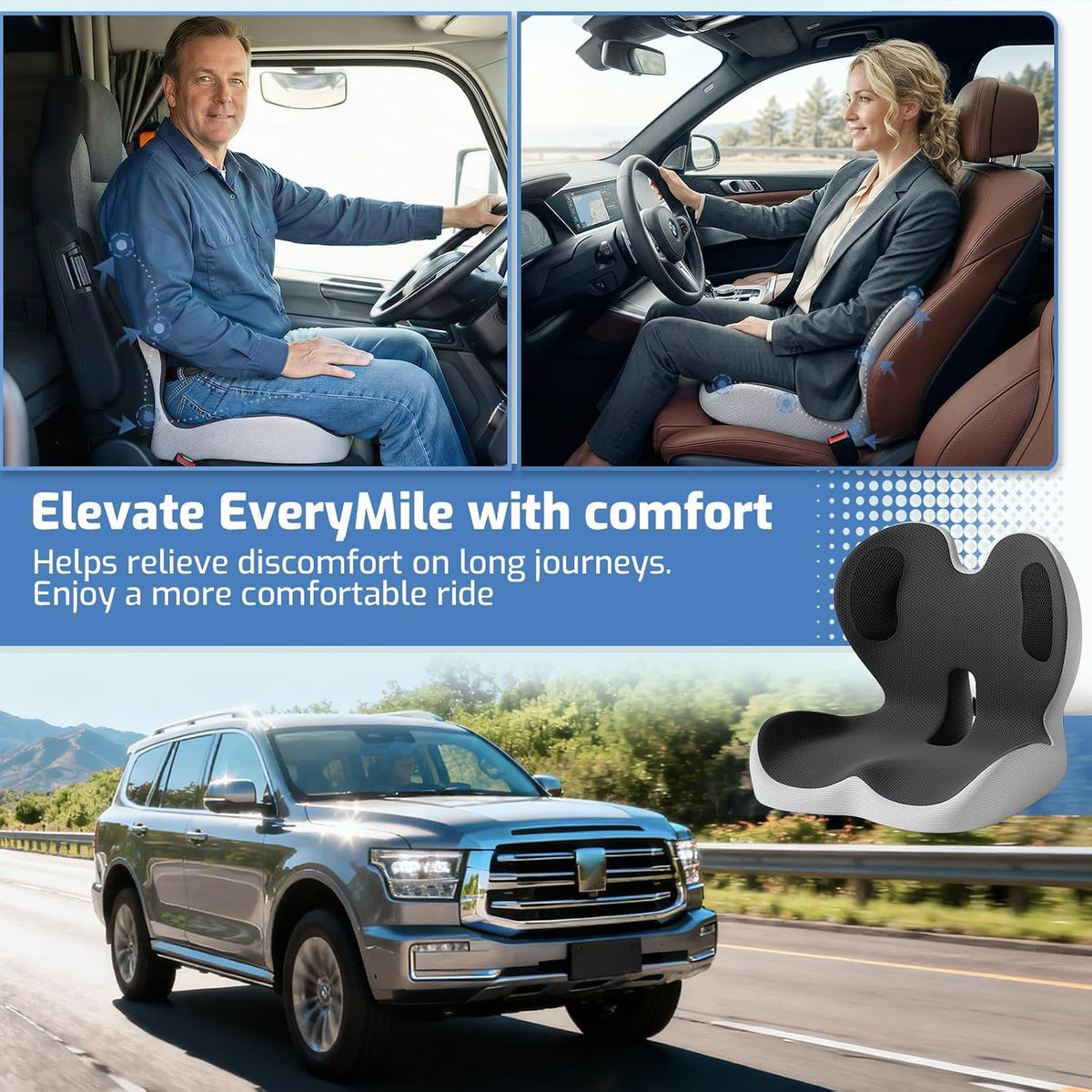 Ergonomic Seat Cushion with Lumbar Support Pillow for Office and Car