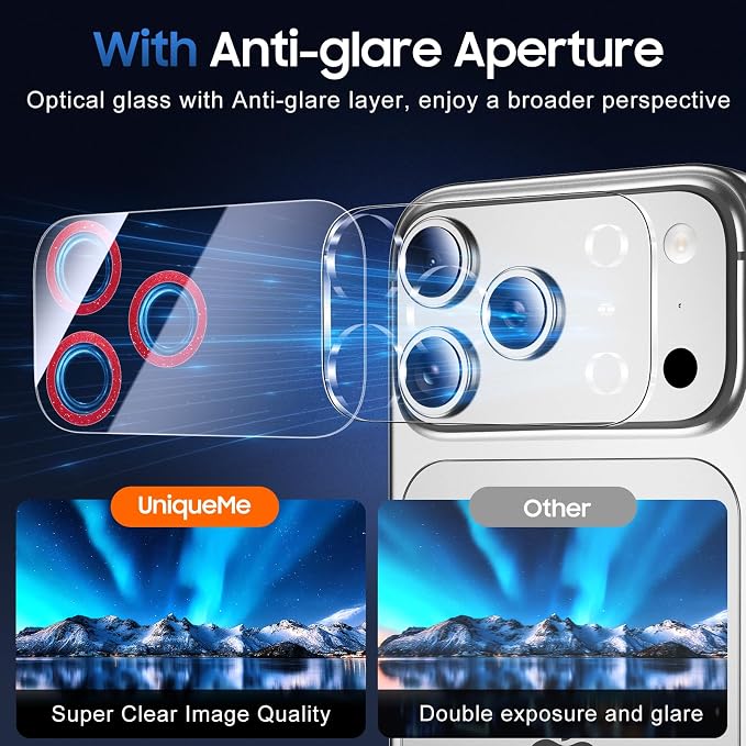 UniqueMe Compatible for 3 Pack iPhone 17 Pro Max Camera Lens Protector