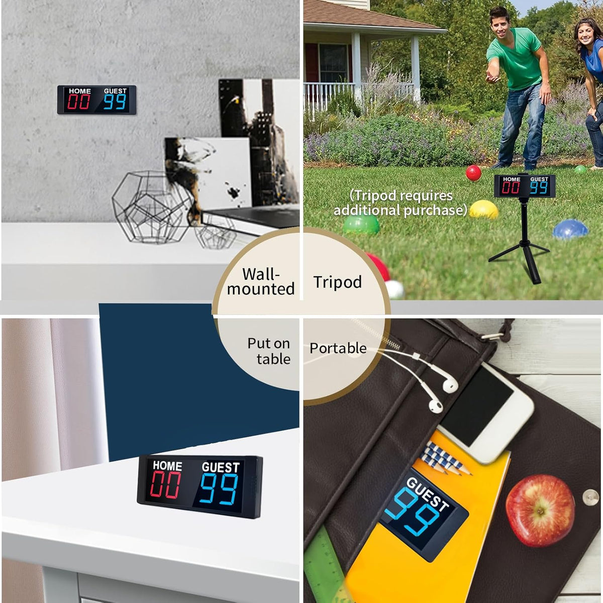 YZ LED Portable Digital Scoreboard - Tabletop Electronic Score Keeper for Indoor/Outdoor Games
