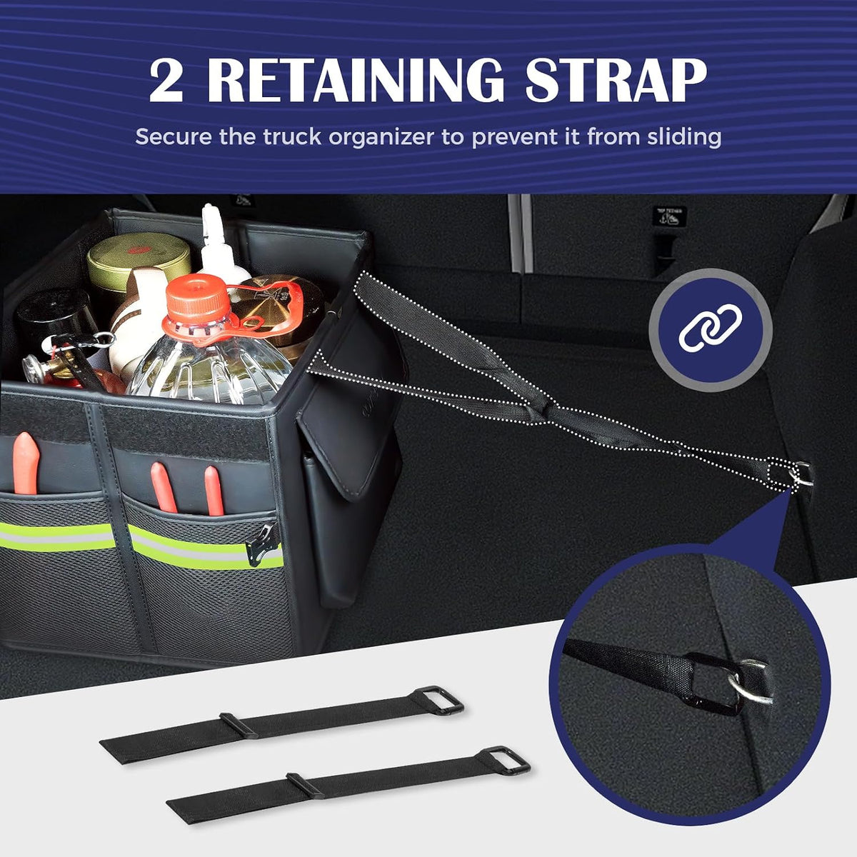 Coverado Trunk Organizer for Car- Nappa Leather Trunk Organizer for SUV with Lid, 30L Multi Collapsible Car Storage Organizer Foldable, Multi Compartments with 2 Straps for SUV/Truck