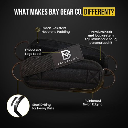 Bay Gear Co. Ankle Straps - Neoprene Padded for Comfortable Glute Workouts | Adjustable Fit, Slick Black D-Ring