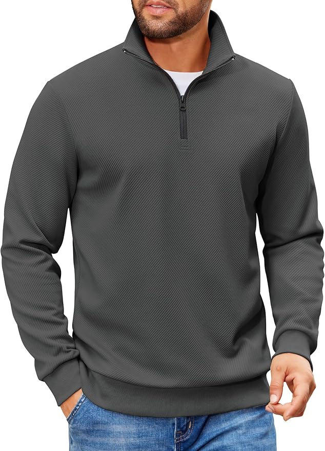 COOFANDY Mens Quarter Zip Pullover Sweatshirts Lightweight Long Sleeve Mock Neck Sweater Polo