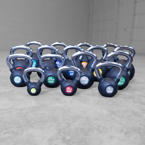 Body-Solid Tools Cast Iron Kettlebells - Rubber Coated, Non-Slip Handle | 5-80 lbs for Strength Training