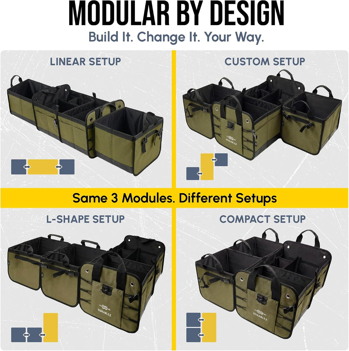 Extra Large Car Trunk Organizer System, Modular & Collapsible, Green