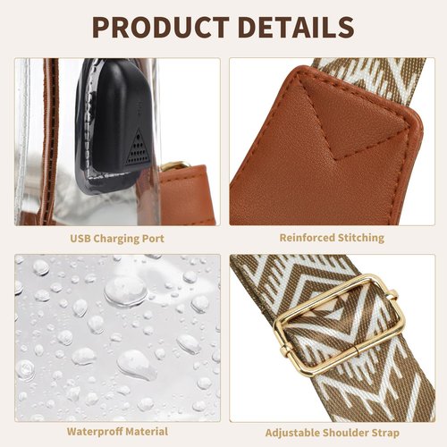 Merleu Clear Bags for Stadium Approved with USB Charging Port，Durable Waterproff Material Clear Crossbody Bags for Women，for Stadium Events，Office