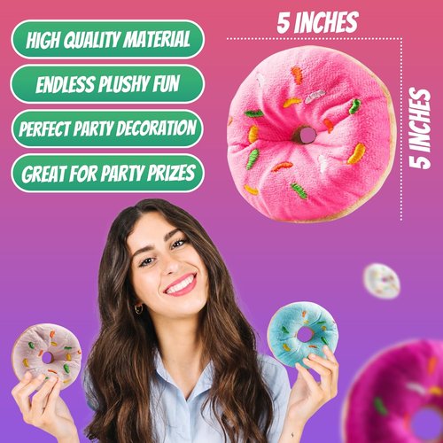 Bedwina Plush Donuts - Pack of 12 Stuffed Donut Toys | Perfect Party Favors & Stocking Stuffers