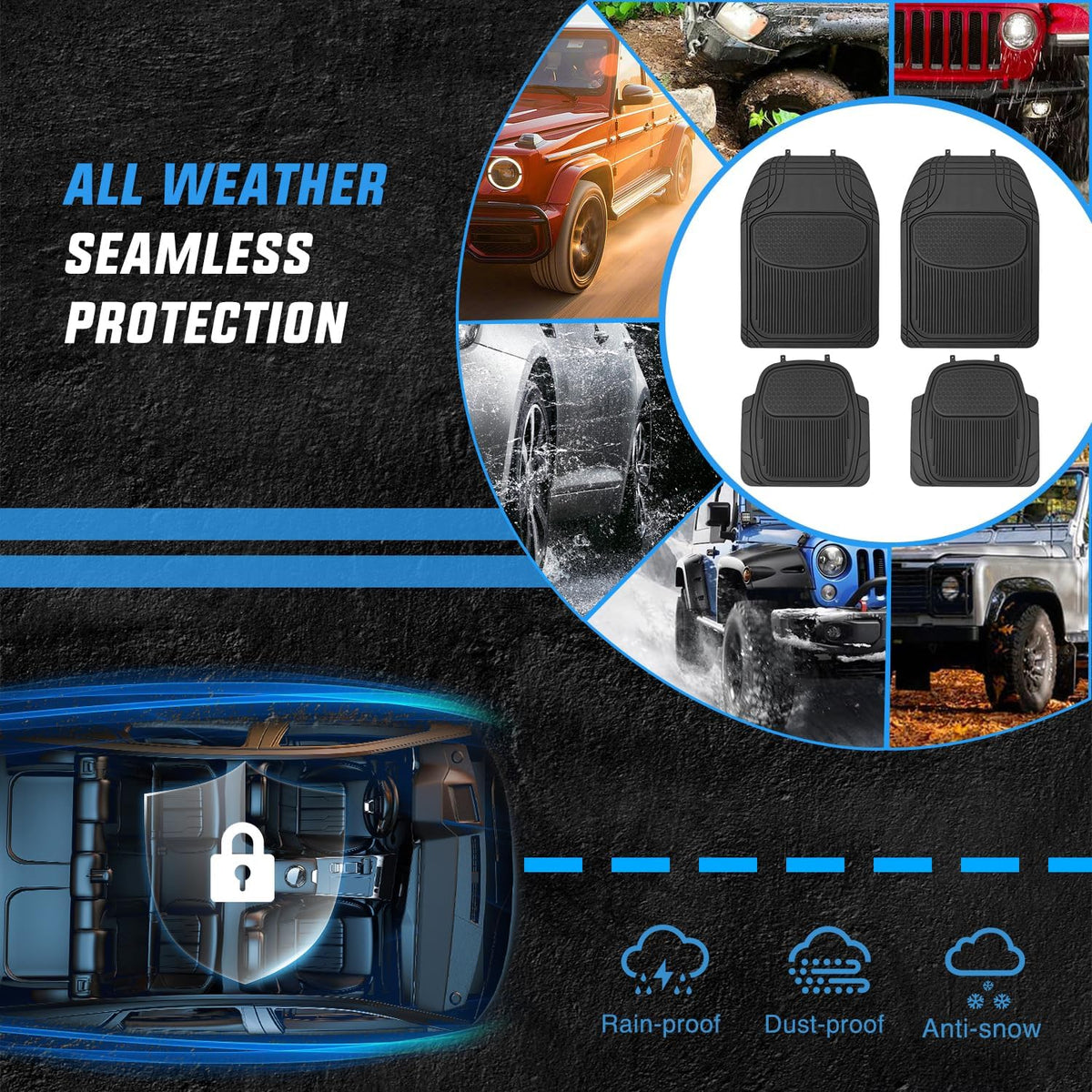 Nilight PVC Floor Mats for Cars Trucks SUVs,Universal Trim to fit for Most Vehicles,All Weather Protection Heavy Duty Floor Liners,Pack of 4