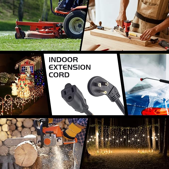 3 Pack Flat Plug Indoor Extension Cord, UL Certified, 16 Gauge 1FT Black 3 Prong Heavy Duty, 16/3 SJTW 13A Power Cord for Lights, Appliances, Home