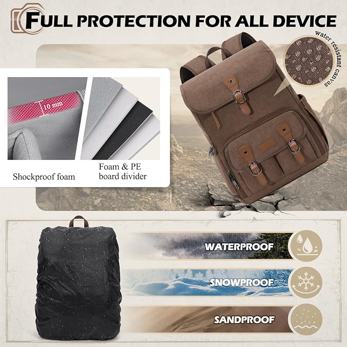 RAINSMORE Camera Bag Backpack for DSLR/SLR Mirrorless 15.6 Inch Laptop Camera