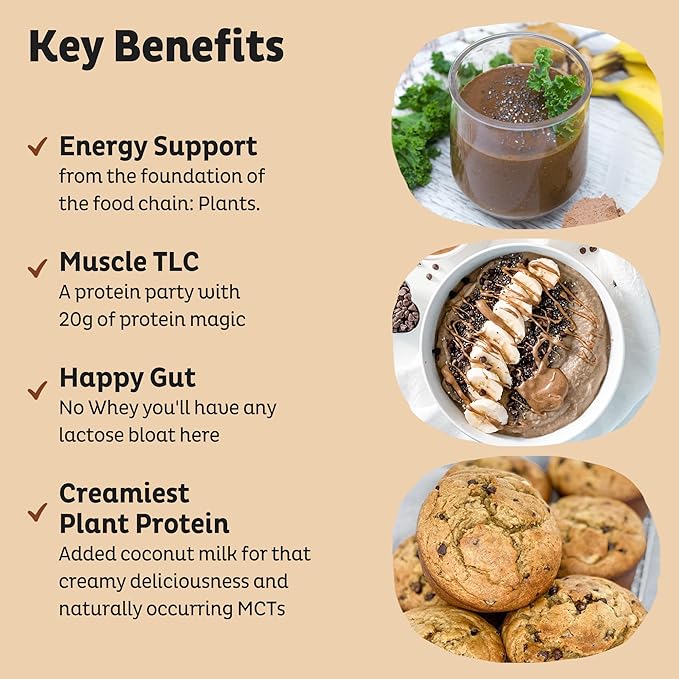 KOS Vegan Protein Powder, Chocolate Peanut Butter - Low Carb Pea Protein Blend, USDA Organic Superfood with Vitamins & Minerals - Keto, Soy, Dairy Free - Meal Replacement for Women & Men - 10 Servings