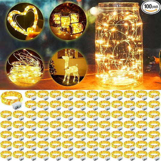 Aogist 100 Pack Fairy Lights 3 Modes 7ft 20 LED Waterproof,Battery Operated Silver Wire Firefly Starry Moon Mini String Lights for Mason Jars Christmas DIY Crafts Wedding Party Bedroom,Warm White