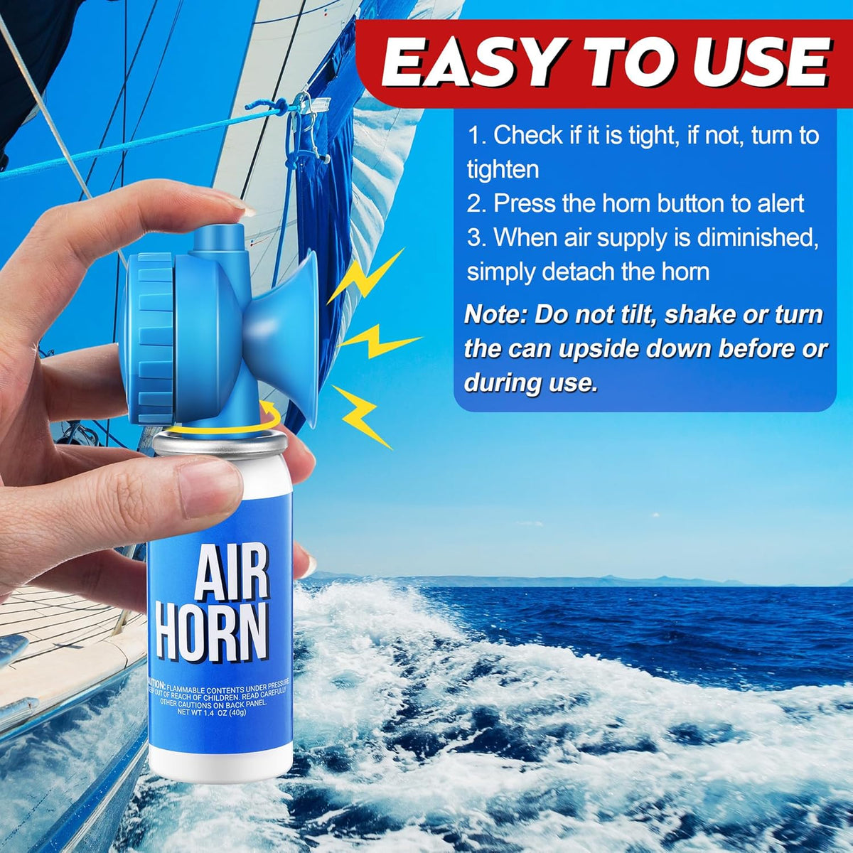Saillong Marine Boat Air Horn - Loud 1.4oz Safety Horn for Emergency Use | Compact Design for Boating & Events