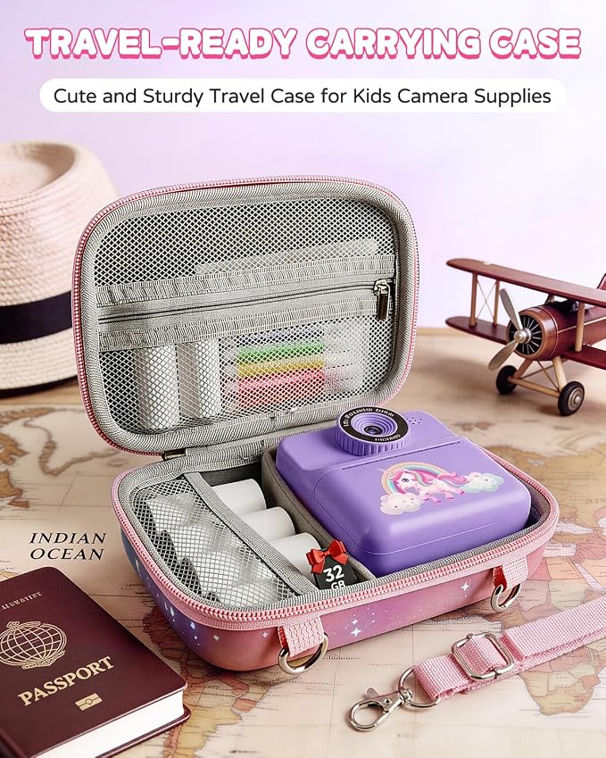 Kids Camera Instant Print with Carrying Case, Digital Selfie Camera with 6