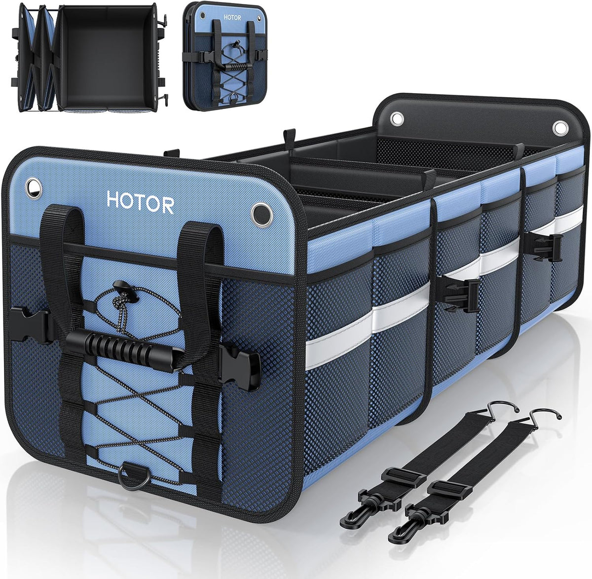 HOTOR Trunk Organizer for SUV – Car Storage Box with Reflective Strips, Collapsible Car Organizer with Large Capacity, Essential Car Accessories for Truck, Van & Sedan, Blue, 22.1" x 13.0" x 12.0"