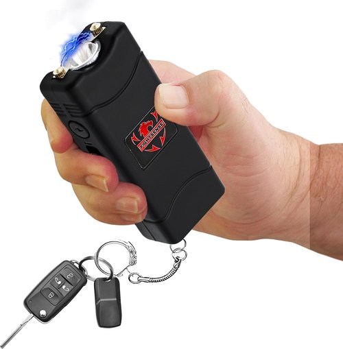 FIGHTSENSE Super Heavy Duty Keychain Stun Gun - Rechargeable Self-Defense Device with Flashlight & Nylon Holster