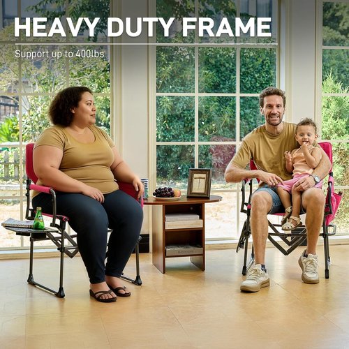 Ever Advanced Camping Directors' Chair - Portable Folding Design with Side Table & Pocket | Heavy Duty, 400lbs, Pink