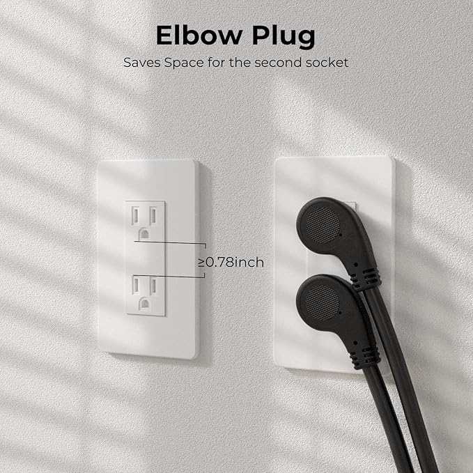 FIRMERST 1875W Flat Plug Extension Cord 3 Feet 14 AWG 15A Black, 2 Packs