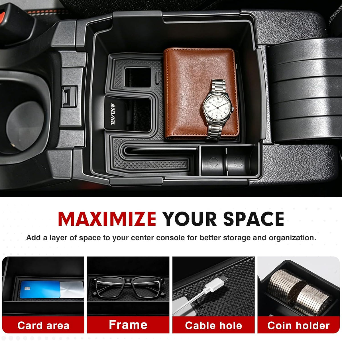 Autorder Center Console Organizer for 2019-2026 Toyota Corolla/ 2022-2026 Corolla Cross Accessories Car Armrest Storage Box Middle Console Tray Container with Non-Slip Silicone Mats