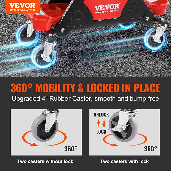 VEVOR Mechanic Stool 300 LBS Capacity with Wheels, Heavy Duty Rolling Tool Seat and 250 LBS Pneumatic Creeper Garage/Shop Seat for Automotive Auto Repair
