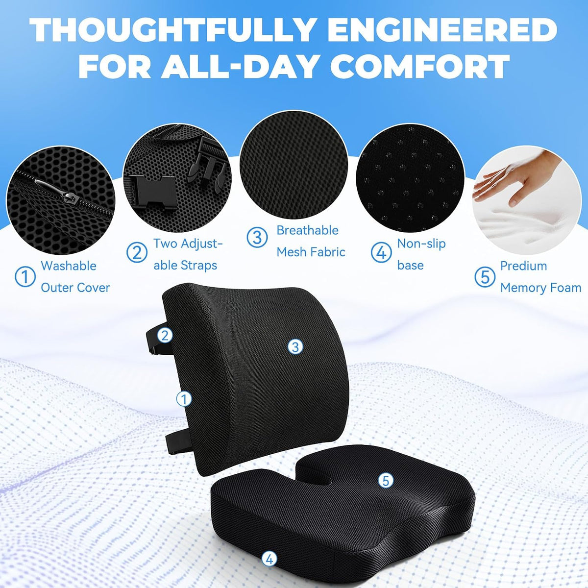 Car Seat Cushion,Memory Foam Office Chair Lumbar Support Pillow