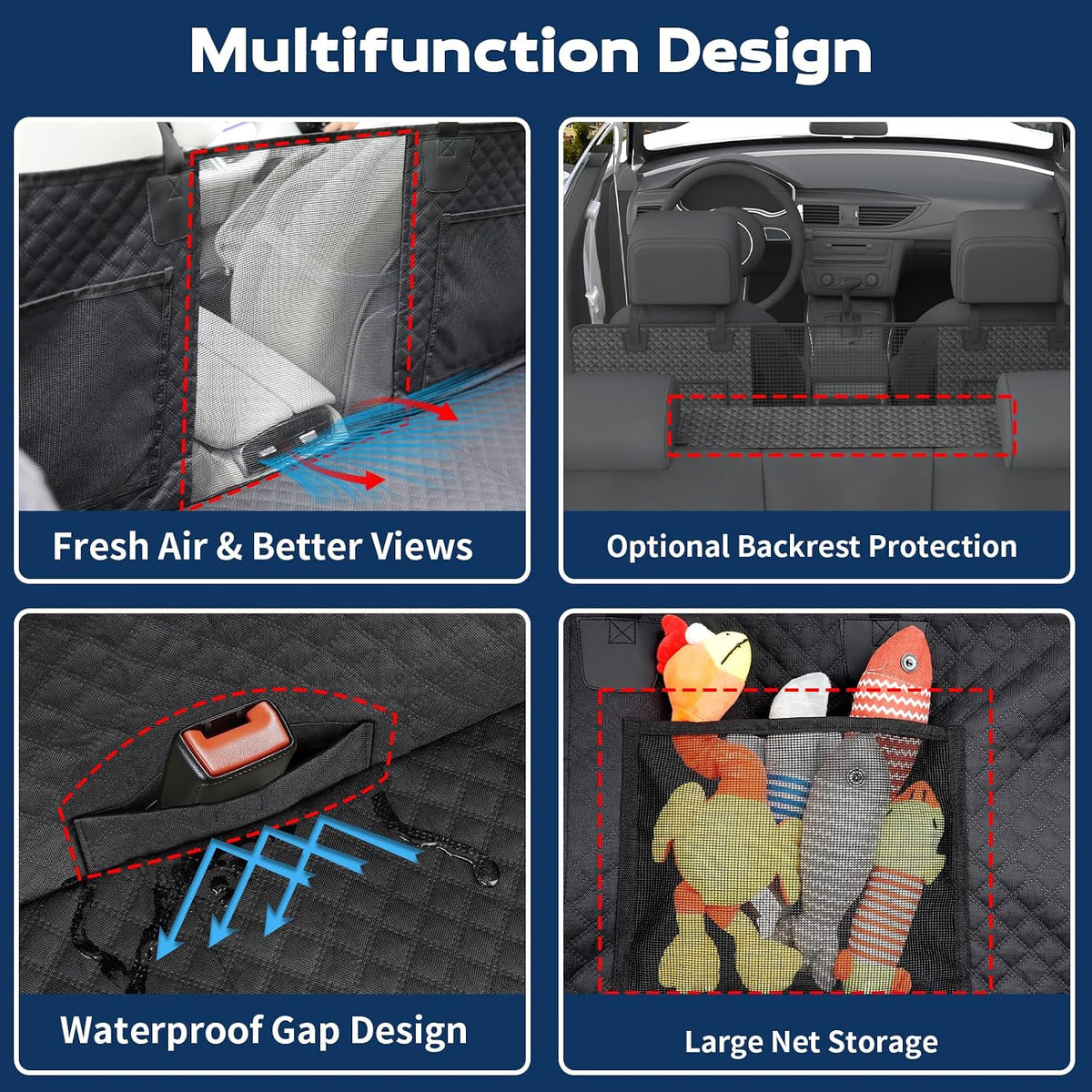 Tough Dog Car Seat Cover for Back Seat with Seatback Top Protection, Waterproof Hard Bottom Back Seat Extender for Dogs, Scratch Resistant Heavy Duty Dog Hammock for Car SUV Small Trucks