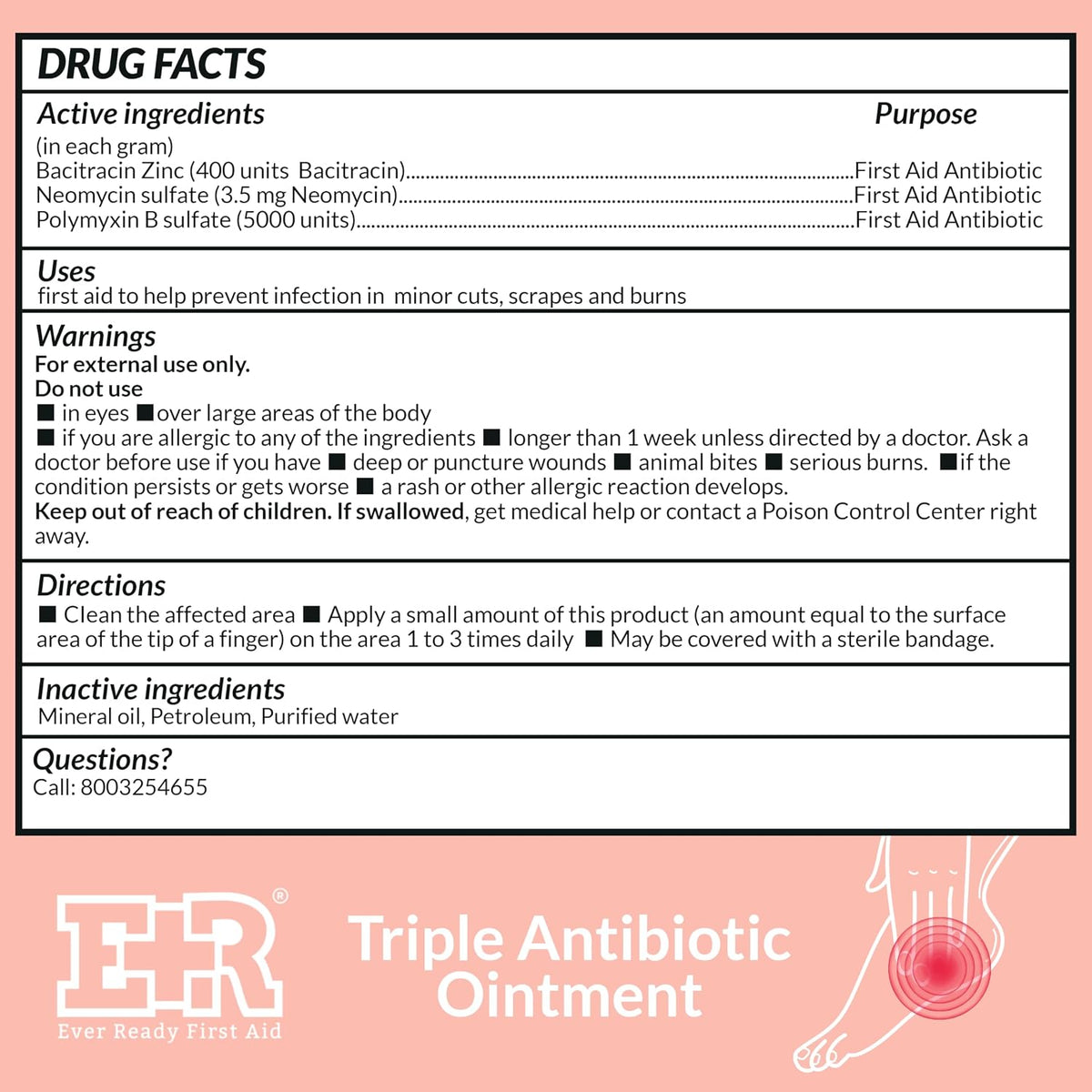 Ever Ready First Aid Triple Antibiotic Ointment 1.0 oz, First Aid Ointment for Minor Scratches, Cuts, Burns, Wounds and Prevents Infection - 12 Pack