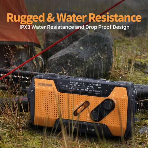 FosPower NOAA Emergency Weather Radio - Portable AM/FM Radio with USB/Solar/Hand Crank Charging | SOS Alarm & Flashlight - Orange