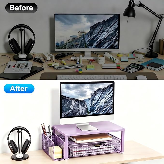 Spacrea Desk Organizer and Accessories, Computer Monitor Stand Riser