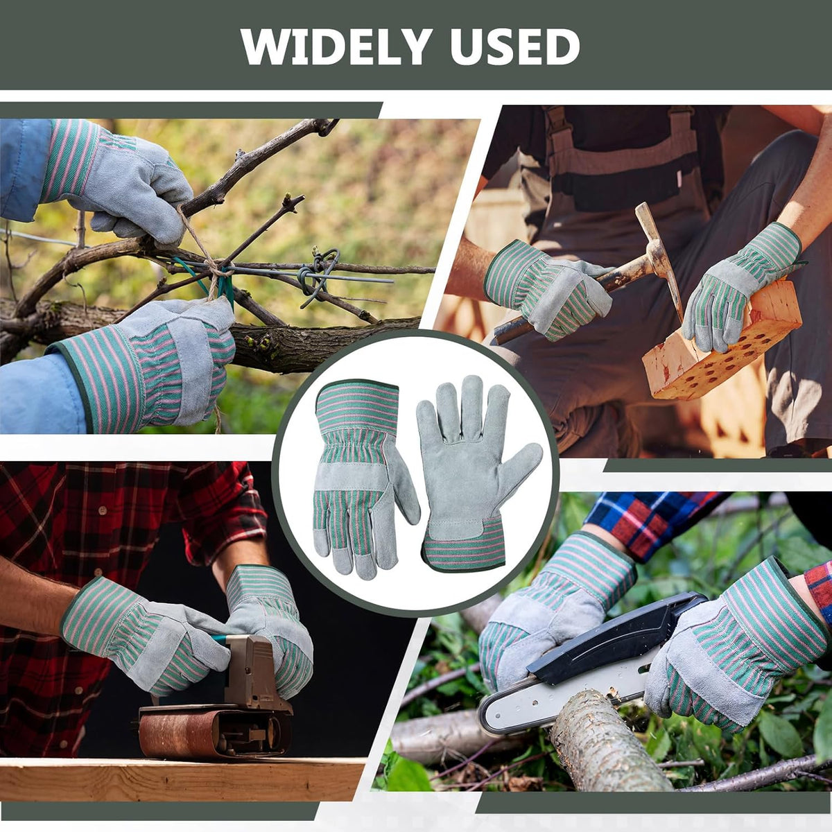 Skiennix Heavy Duty Leather Work Gloves - 12 Pairs, Durable Cowhide, Safety Cuff, 11 x 5.1 Inch