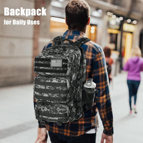 Military Tactical Backpack - 25L Molle Assault Pack for Men | Water-Resistant Heavy-Duty Rucksack - Black Digital Camo