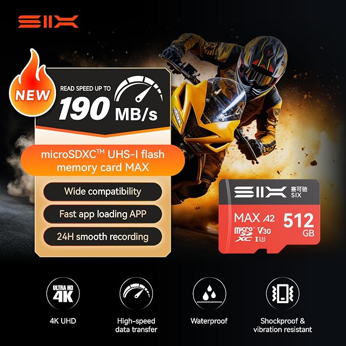 SIX M200 512GB Micro SD Card Read Up to 190MB/s