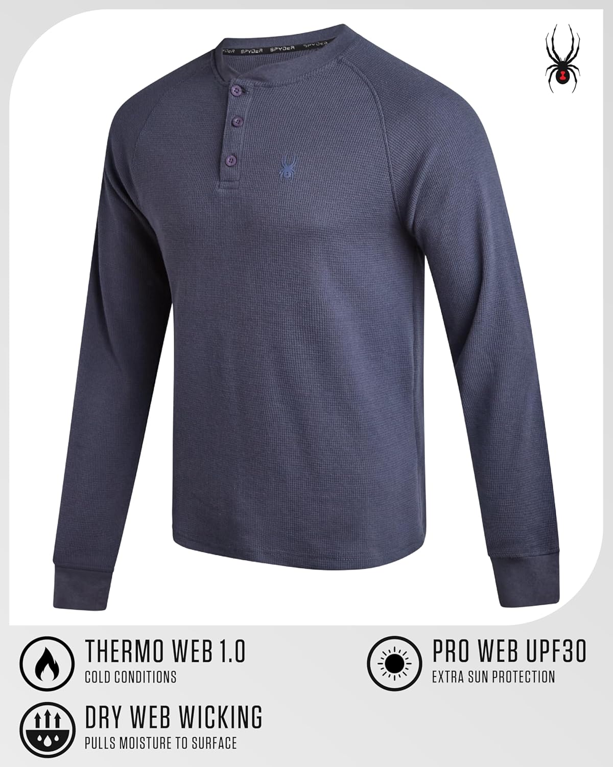 Spyder Men's Henley Shirts - Soft Cotton Blend Quick-Dry Long Sleeve Pullover | Moisture-Wicking Waffle Knit
