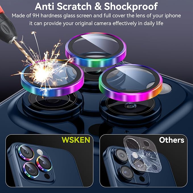 WSKEN for iPhone 15 Pro/iPhone 15 Pro Max Camera Lens Protector, Shatterproof