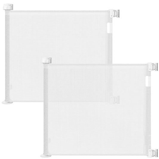 (2 Pack) Retractable Baby Gate for Doorways and Stairs, Mesh Safety Gate for Pet, Indoor & Outdoor Use, One-Hand Operation, Easy Installation, 33.6" Tall, Expands to 55" Wide（White,33.6"x55"