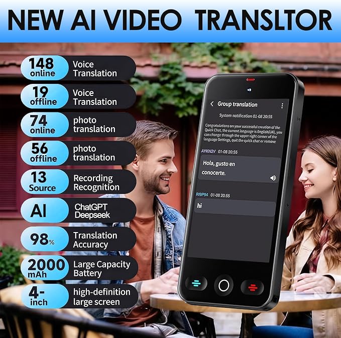 JMFONE AI Language Translator Device, No WiFi Needed, 150+ Languages Instant
