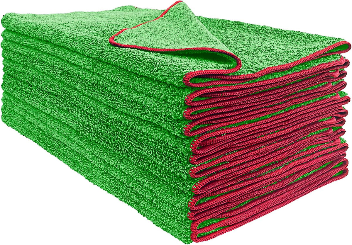 Detailer's Preference Dual Pile 400 GSM Microfiber Towels with Black Trim, All-Purpose Terry Weave Cleaning Cloths for Auto, Home, Boat, Scratch-Free & Reusable, 16x24 Inches, 12-Pack